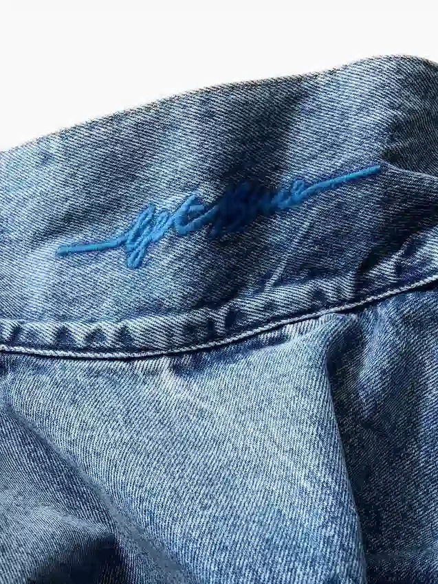 Köp blå avslappnad ikonisk jeansjacka