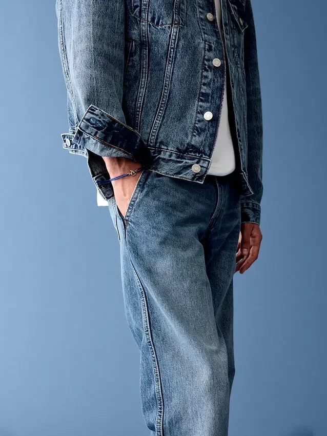 Köp blå avslappnad ikonisk jeansjacka