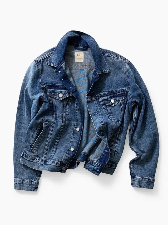 Köp blå avslappnad ikonisk jeansjacka