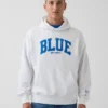 Köp blå, tjock hoodie i fransk frotté med logotyp