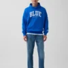 Köp blå, tjock hoodie i fransk frotté med logotyp