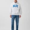 Köp blå, tjock hoodie i fransk frotté med logotyp