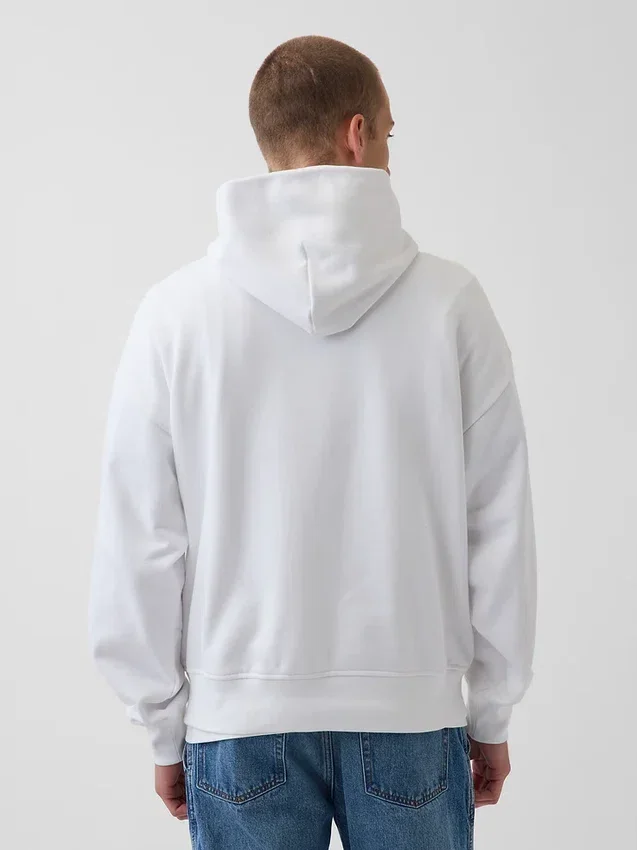 Köp blå, tjock hoodie i fransk frotté med logotyp