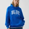 Köp blå, tjock hoodie i fransk frotté med logotyp