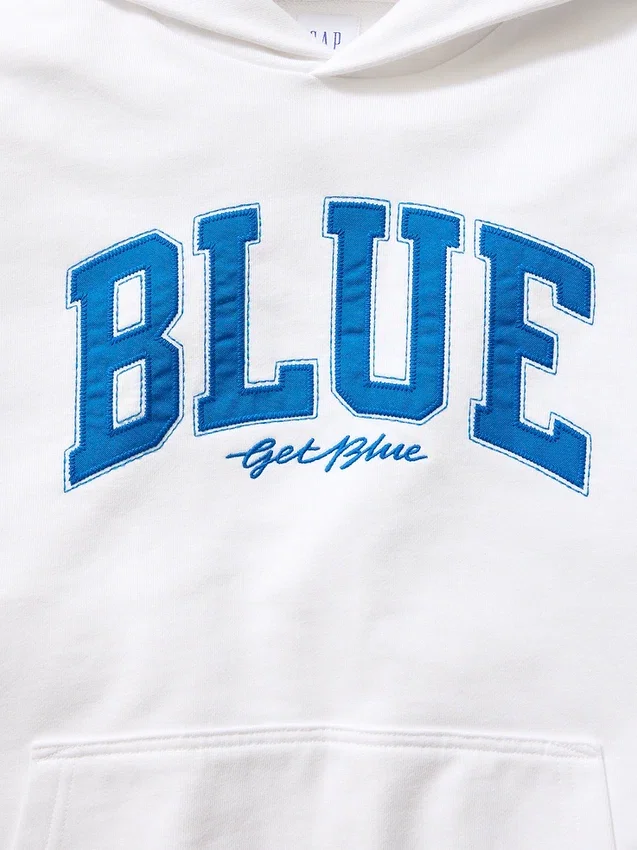 Köp blå, tjock hoodie i fransk frotté med logotyp