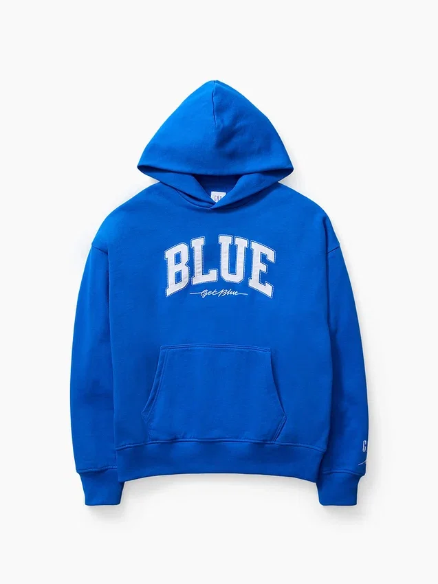 Köp blå, tjock hoodie i fransk frotté med logotyp