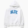 Köp blå, tjock hoodie i fransk frotté med logotyp