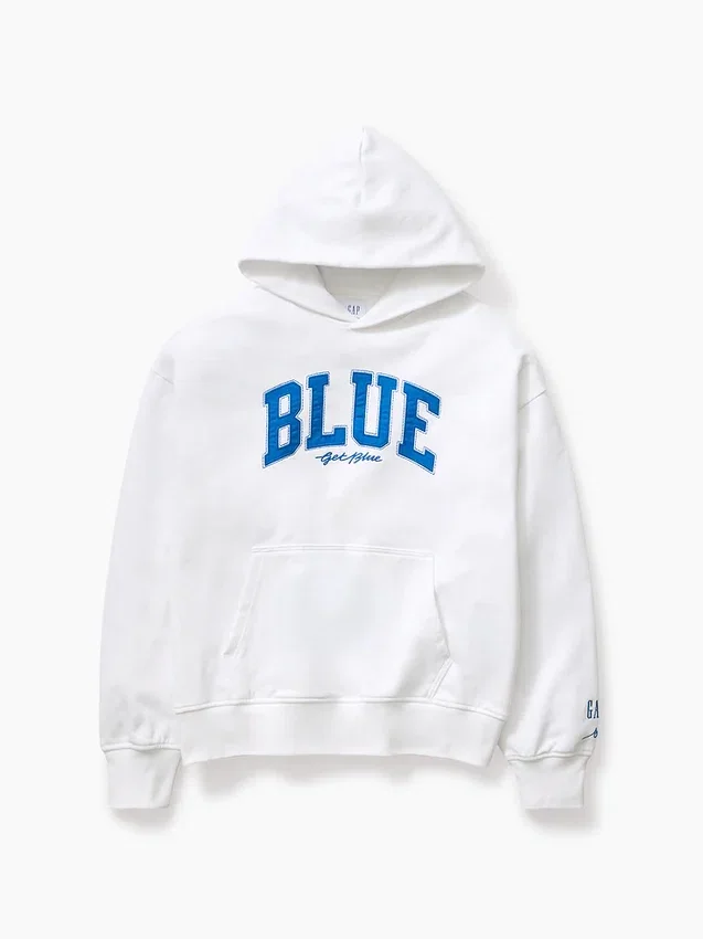Köp blå, tjock hoodie i fransk frotté med logotyp