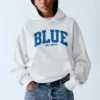 Köp blå, tjock hoodie i fransk frotté med logotyp
