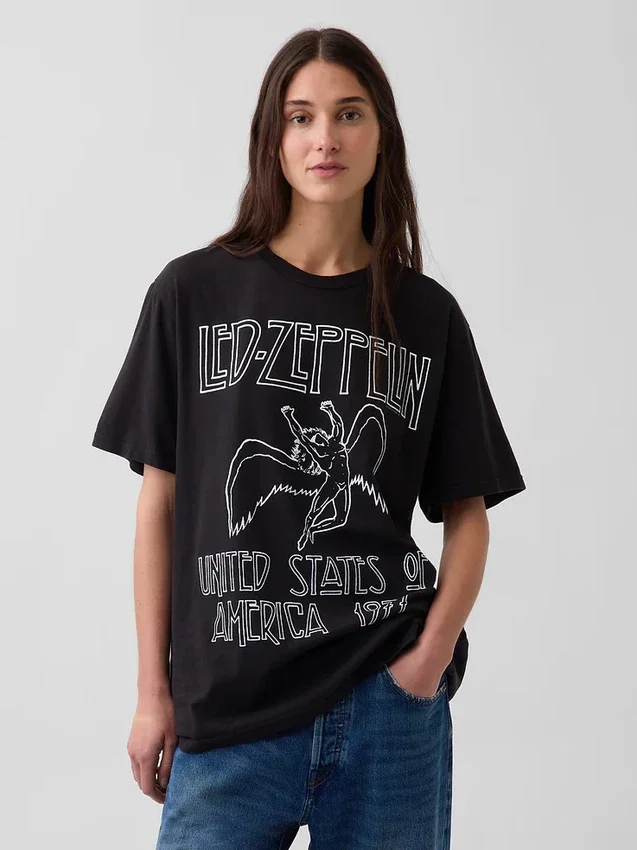 Led Zeppelin T-shirt med tryck i avslappnad passform