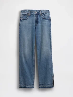 Låg midja, 90-talsinspirerade, lösa jeans med delad fåll