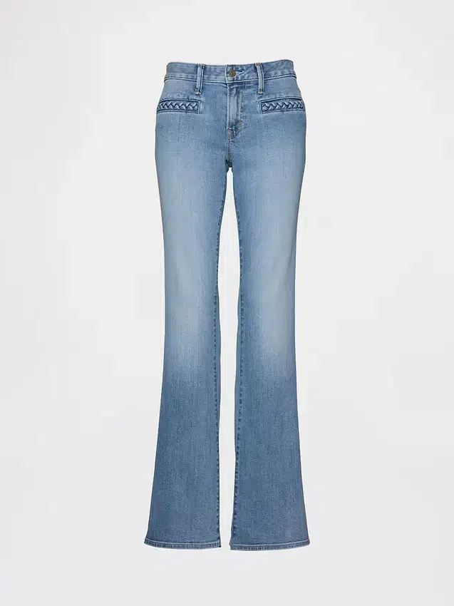 Lågmidjade, flätade fickor, långa och smala Jeans