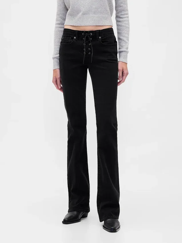 Lågmidjade, långa och smala Jeans med snörning