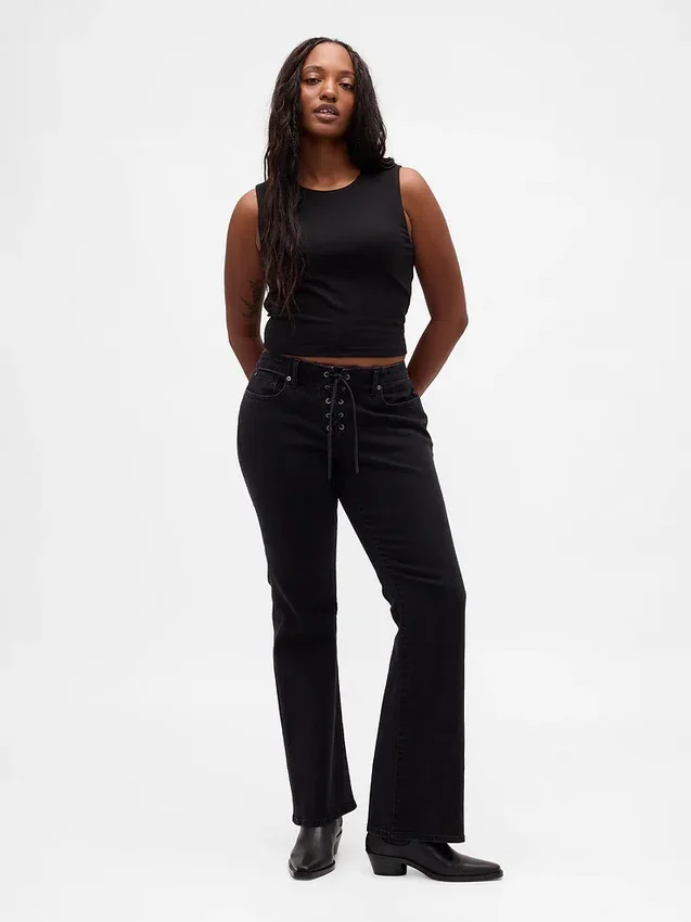 Lågmidjade, långa och smala Jeans med snörning