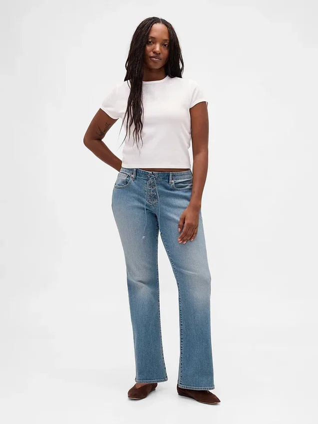 Lågmidjade, långa och smala Jeans med snörning