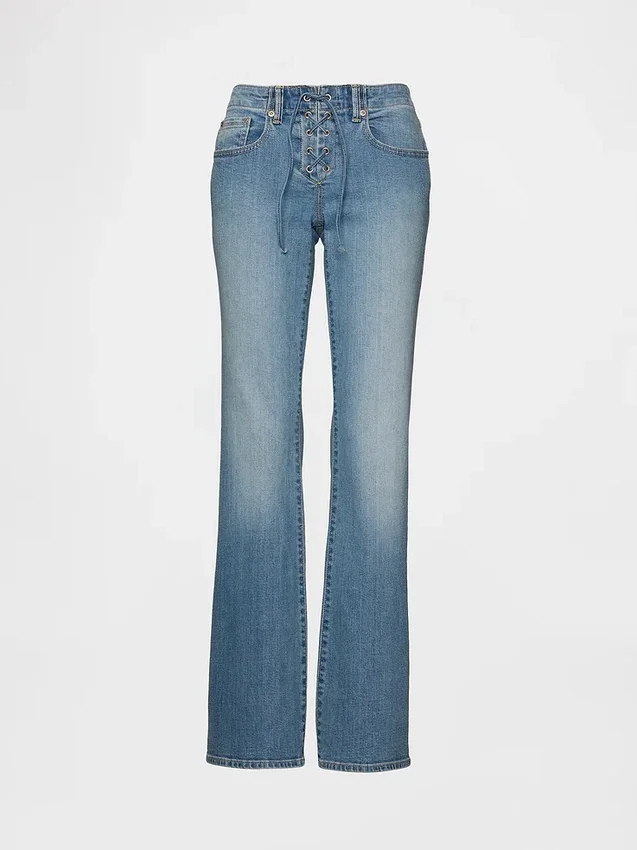 Lågmidjade, långa och smala Jeans med snörning