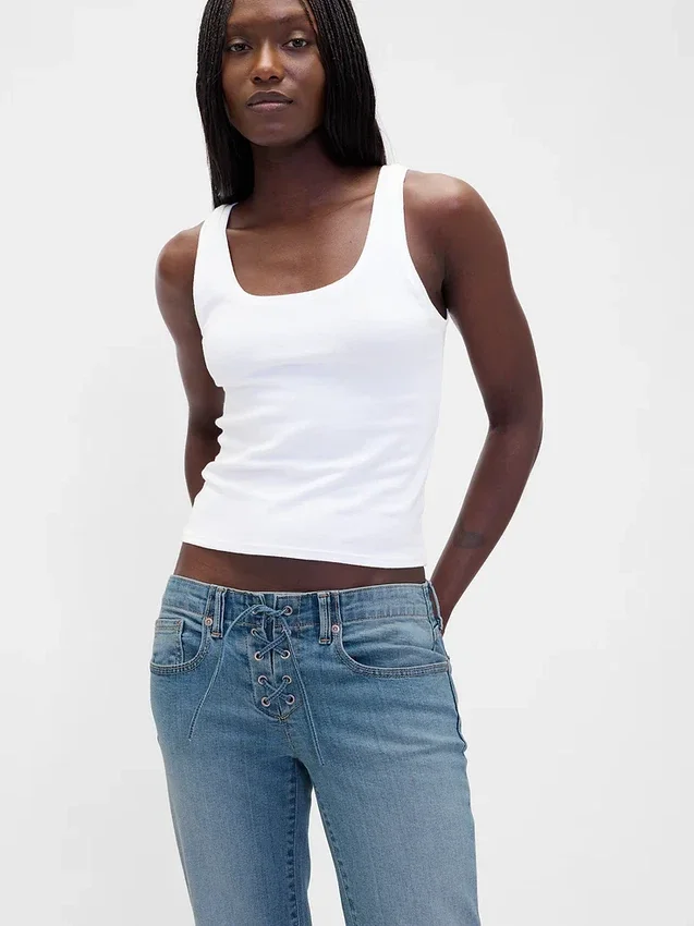 Lågmidjade, långa och smala Jeans med snörning