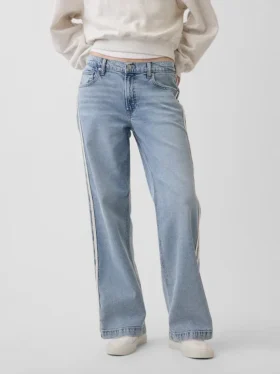 Lågmidjade, lösa jeans med sidostriper i 90-talsstil