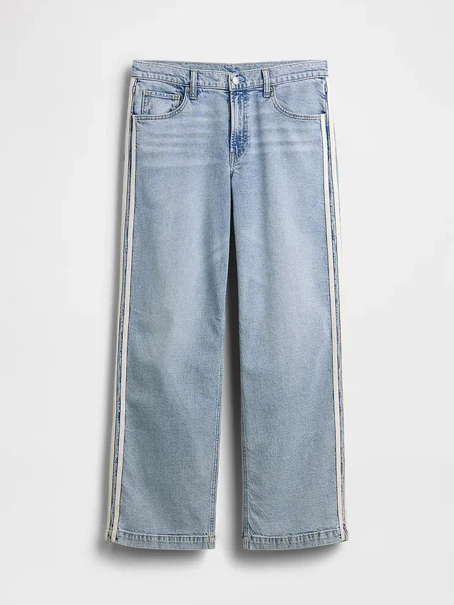 Lågmidjade, lösa jeans med sidostriper i 90-talsstil