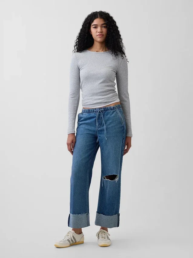 Lågmidjade, lösa och bekväma cropped-Jeans i 90-talsstil