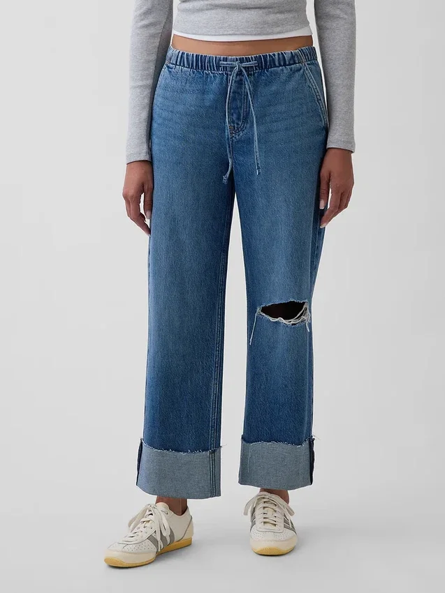 Lågmidjade, lösa och bekväma cropped-Jeans i 90-talsstil