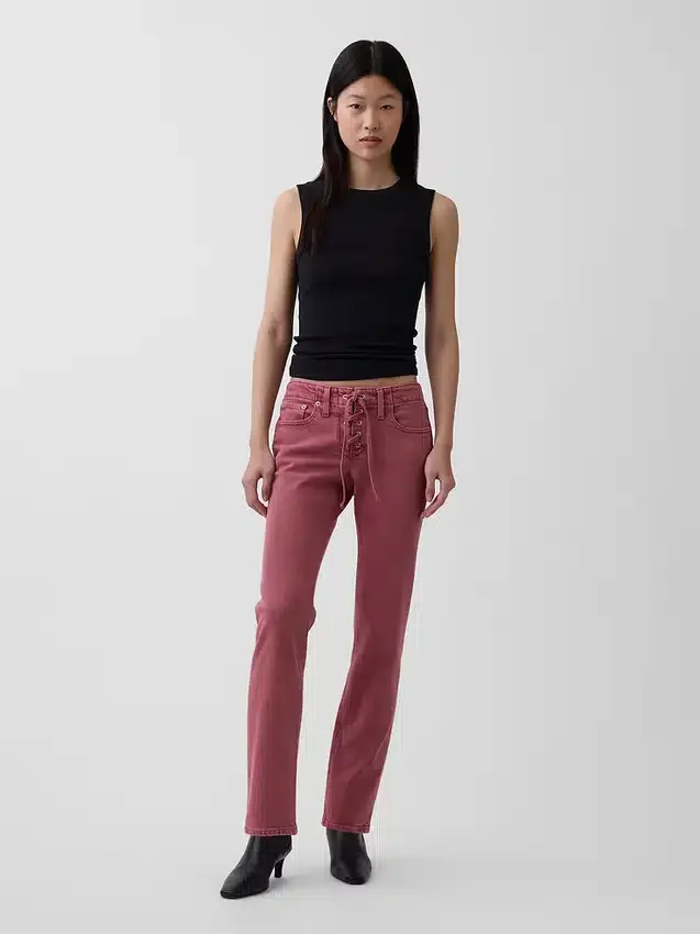 Lågmidjade, snörda 90-talsinspirerade smala raka Jeans