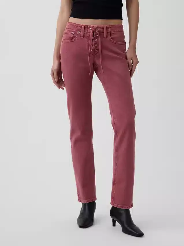 Lågmidjade, snörda 90-talsinspirerade smala raka Jeans
