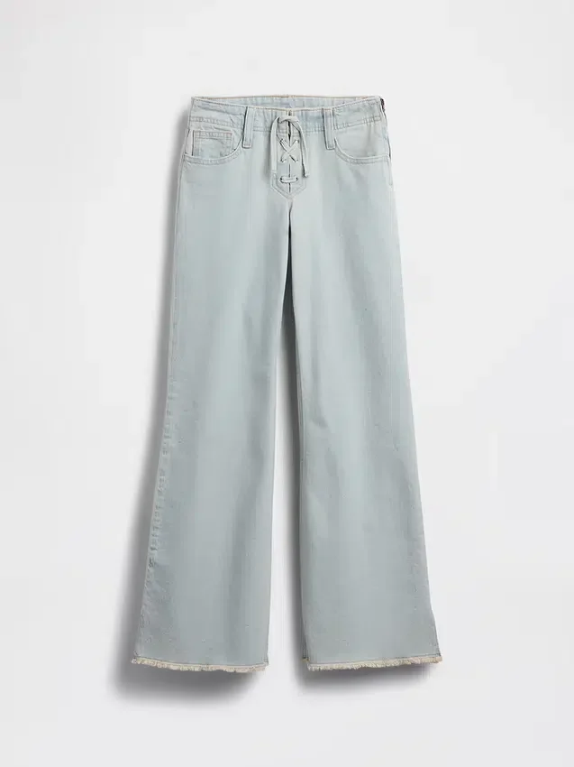 Lågmidjade, snörda jeans med avslappnad utsvängd passform för barn