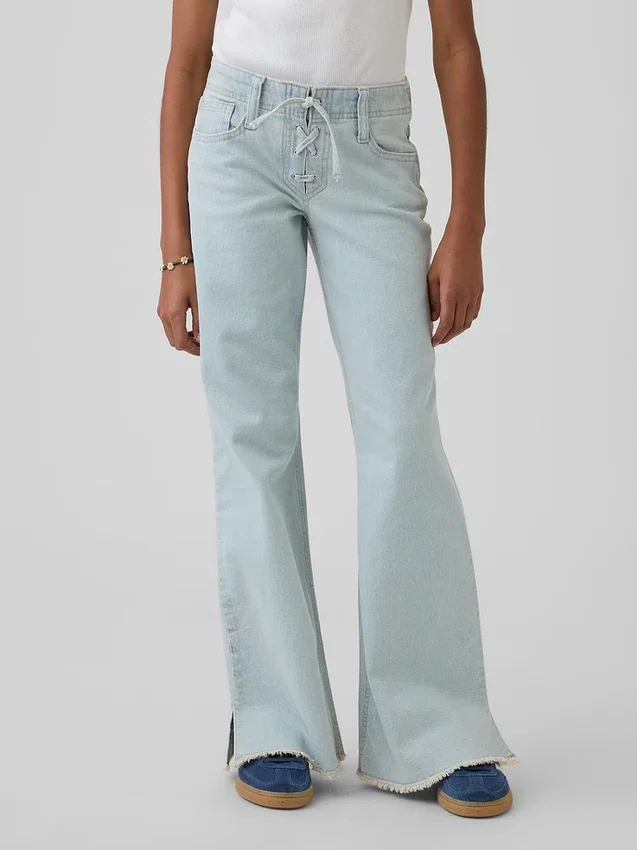 Lågmidjade, snörda jeans med avslappnad utsvängd passform för barn