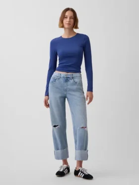 Lågt sittande, avslappnade cropped-Jeans