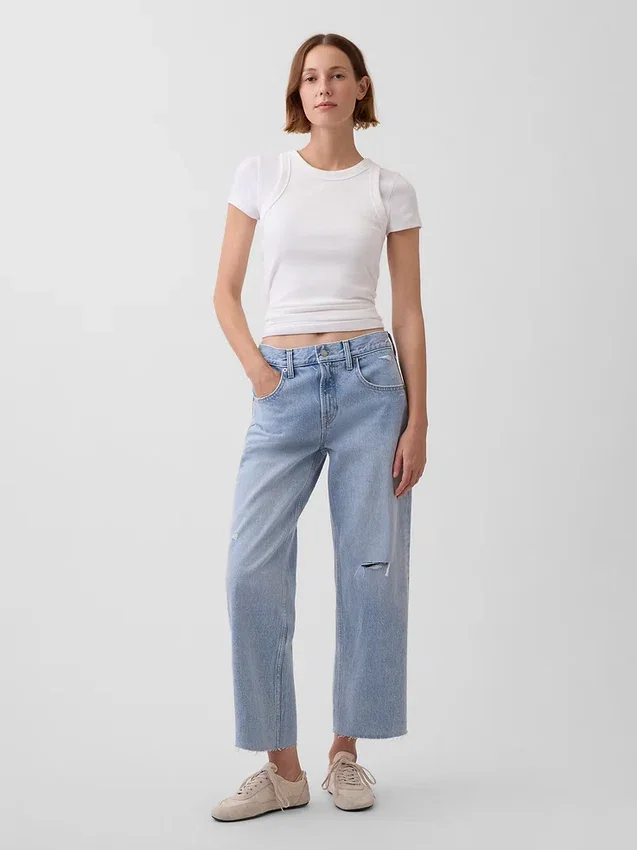 Lågt sittande, avslappnade cropped-Jeans