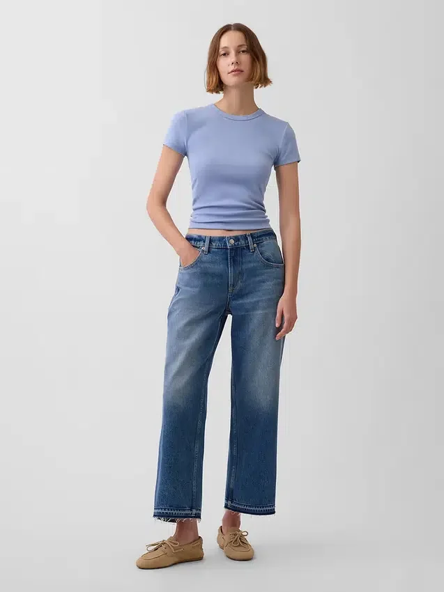 Lågt sittande, avslappnade cropped-Jeans