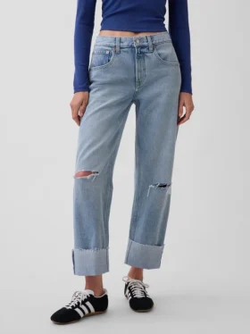 Lågt sittande, avslappnade cropped-Jeans