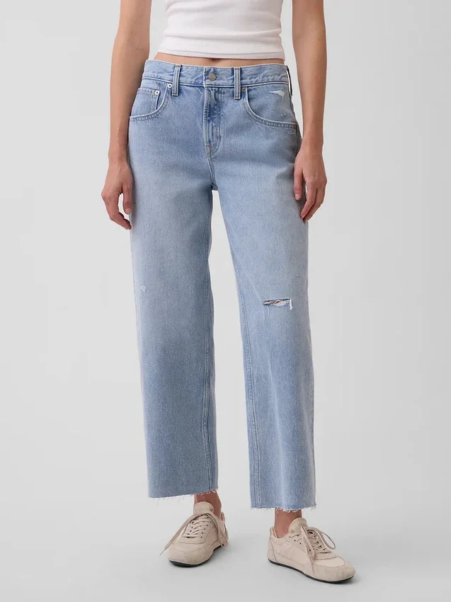 Lågt sittande, avslappnade cropped-Jeans