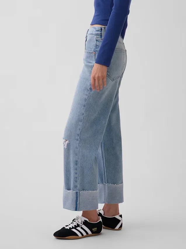 Lågt sittande, avslappnade cropped-Jeans