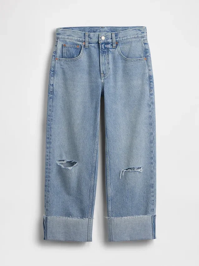 Lågt sittande, avslappnade cropped-Jeans