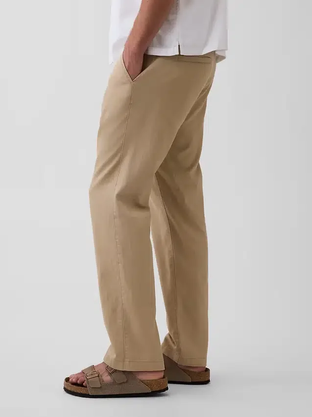 Linné-bomullsbyxor med avslappnad rak passform