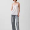 Linneblandad camisole med spetskant