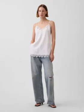 Linneblandad camisole med spetskant