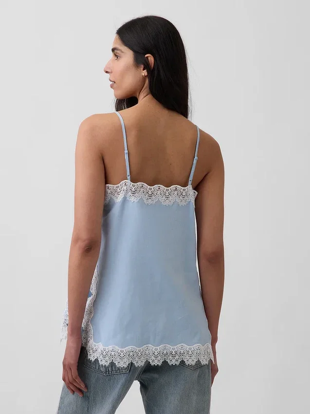 Linneblandad camisole med spetskant