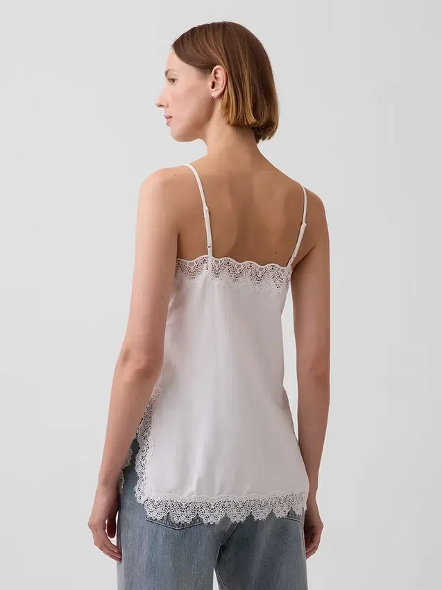 Linneblandad camisole med spetskant