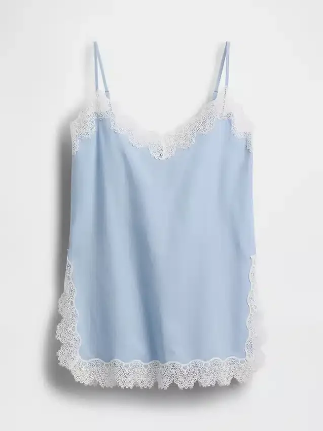 Linneblandad camisole med spetskant