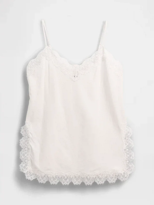 Linneblandad camisole med spetskant