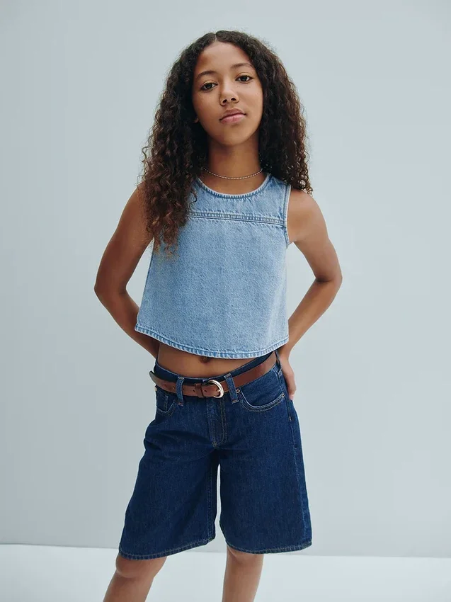 Långmodiga jeansshorts med låg midja för barn