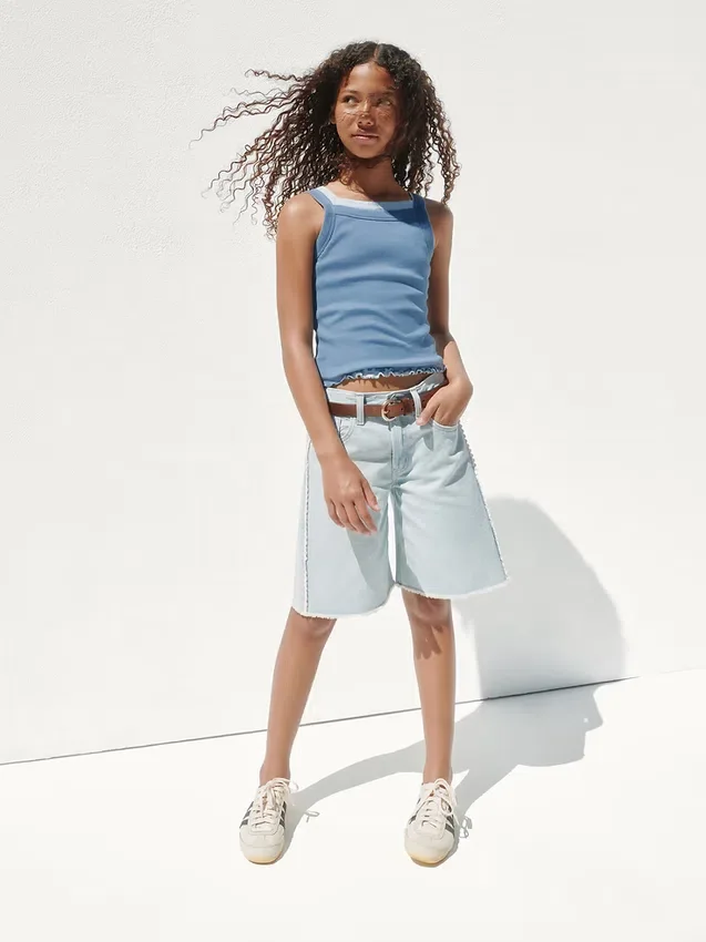 Långmodiga jeansshorts med låg midja för barn
