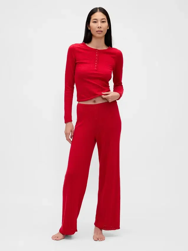 Lätt pyjamasbyxa i CashSoft Pointelle med hjärtmönster