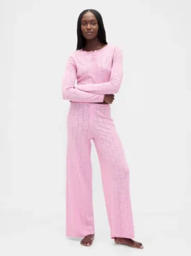 Lätt pyjamasbyxa i CashSoft Pointelle med hjärtmönster