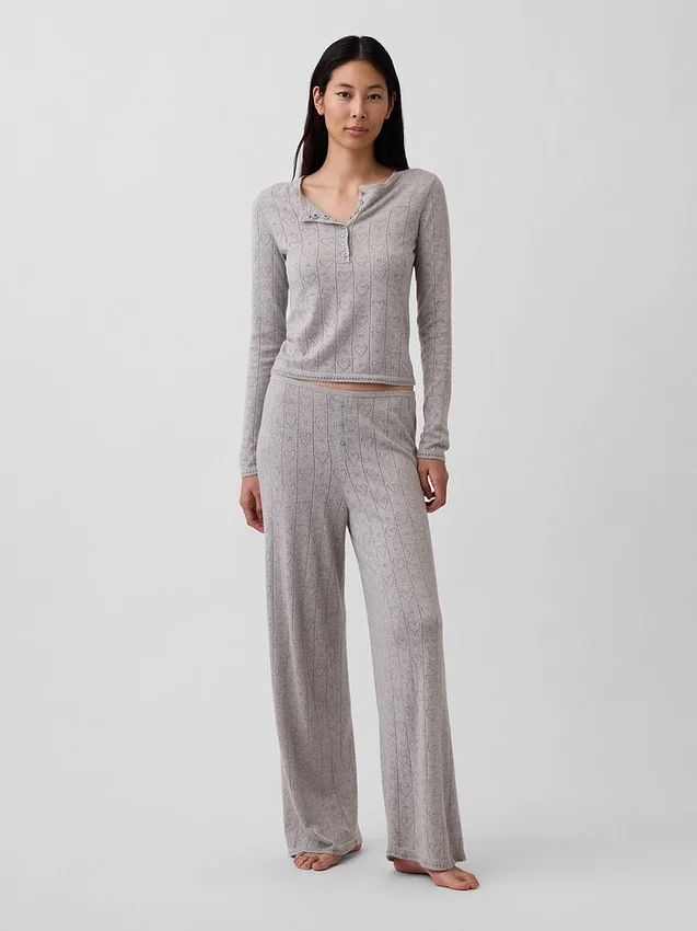 Lätt pyjamasbyxa i CashSoft Pointelle med hjärtmönster