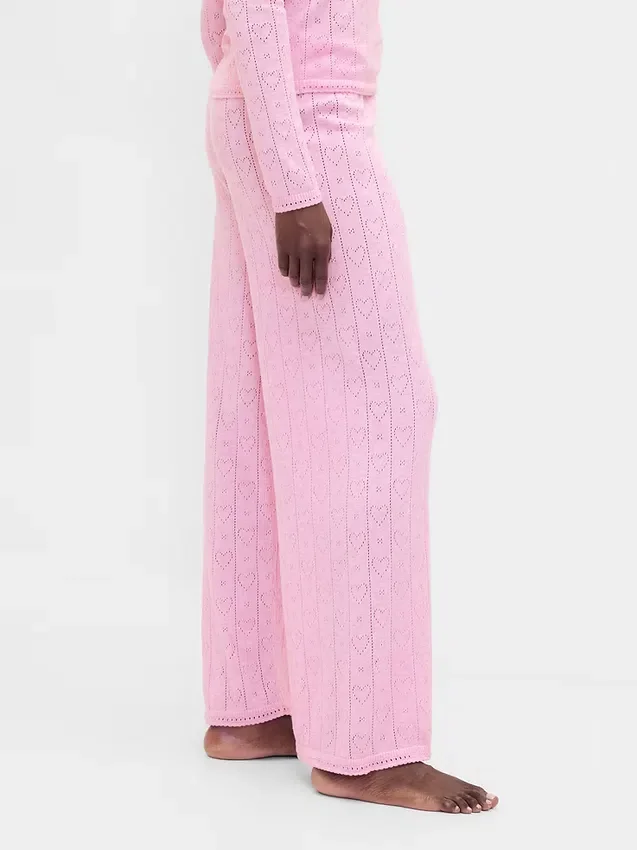 Lätt pyjamasbyxa i CashSoft Pointelle med hjärtmönster