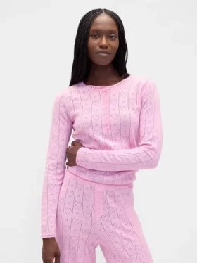 Lätt pyjamastoppar i CashSoft-pointelle med hjärtmönster